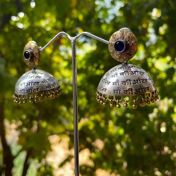 Brass oxidised jhumkas | handmade - Picture 6 of 9
